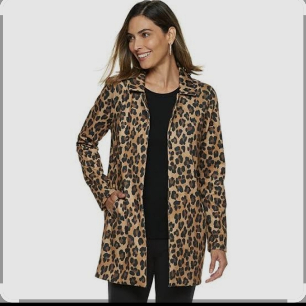 Dana Buchman Brown and Black Trench Coat Leopard Print
